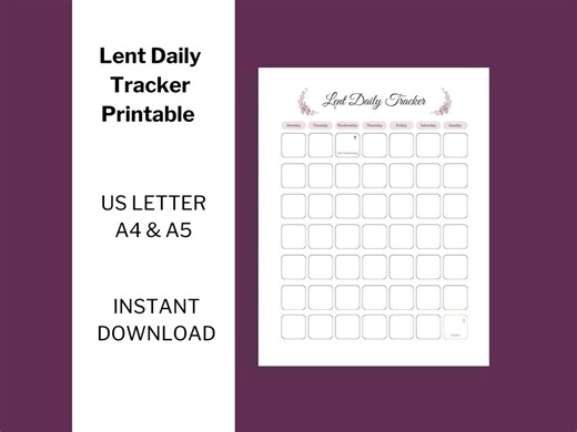 Lent Daily Tracker Printable | Lent Calendar | 40 Days of Sacrifice - Etsy
