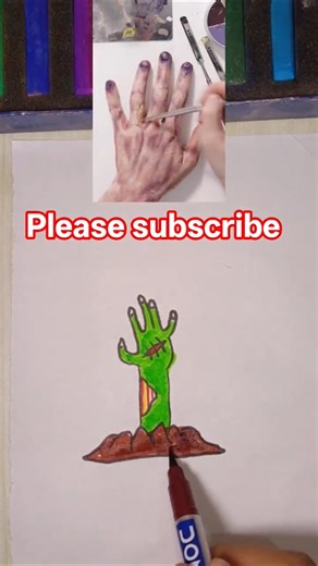 How to Draw a Zombie Hand Coming Out of theGround#zombiehand#easyart#creepydrawing #horrordrawingl