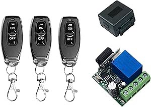 QIACHIP DC 5V 6V 9V 12V 24V 48V 60V Wireless Remote Switch 433Mhz 1 Channel Relay Receiver Momentary Toggle Latch with 3 Transmitters for Gate Door Open,LED,Car