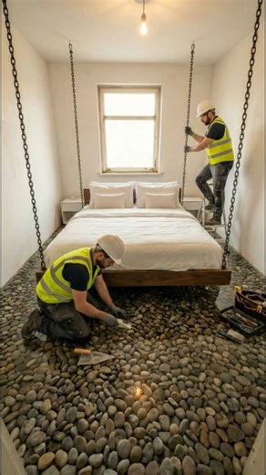 Would You Sleep in This Floating Bed? ⛓️✨#transformation #luxuryliving #homerenovation