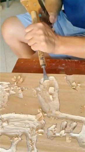 Traditional Wood Carving Process Using Hand Chisels