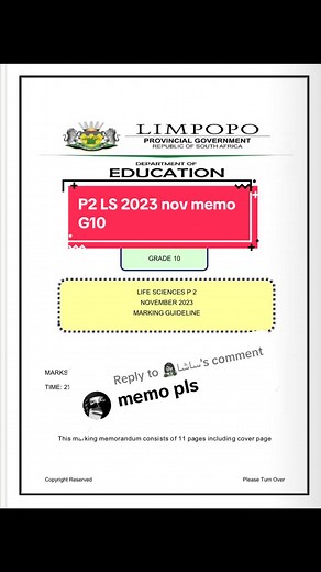 Grade 10 Life Sciences November 2023 Memo