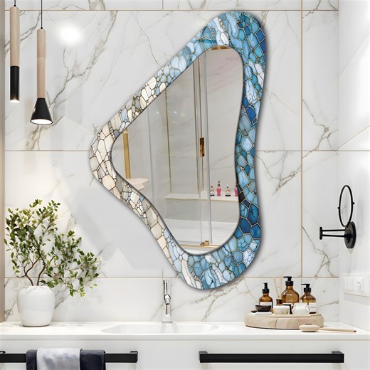 Ocean Bubbles Tempered Glass Asymmetrical Mirror, Modern Wall Decor - Etsy