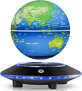 Levitating Globe, 6 Inches Magnetic Levitation Floating World Map Globe Lamp, Floating Rotating LED Night Lights Room Desk Decorative Lamp (White Lights)
