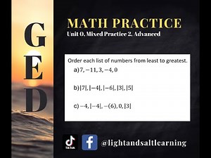 GED Math: Ordering Integers (0.UR, Beg, #6)