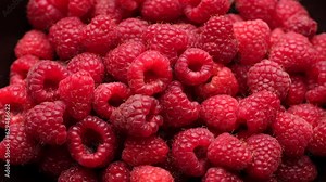 Zoom frame juicy raspberry, rotation. Healthy food organic nutrition