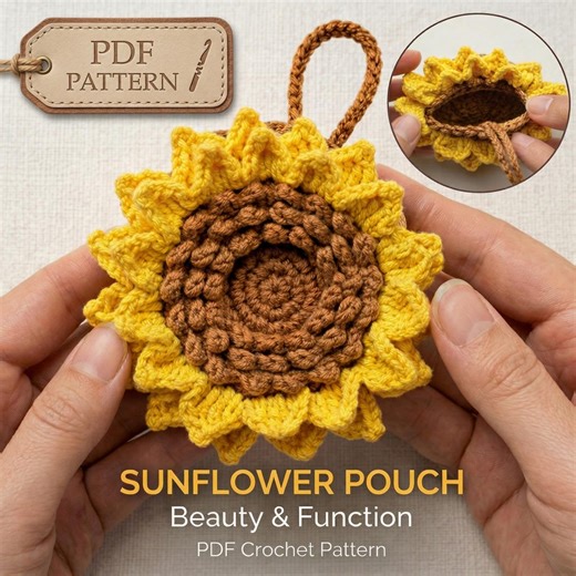 Crochet Sunflower Pouch Pattern, Beginner Friendly Drawstring Coin Purse (PDF Download) - Etsy