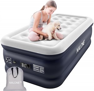Nalone Twin Air Mattress with Built in Pump, 18 Inflatable Air Beds Blow Up Mattress, Puncture-Resistant, Quick Inflation/Deflation, Portable for camping & Guests 500lbs