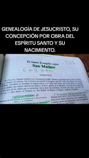LO QUE DICE LA BIBLIA, SAN MATEO CAP, 1, GENEALOGÍA DE JESUCRISTO, SU CONCEPCIÓN POR OBRA DEL ESPÍRITU SANTO, Y SU NACIMIENTO #leyendolabiblia
