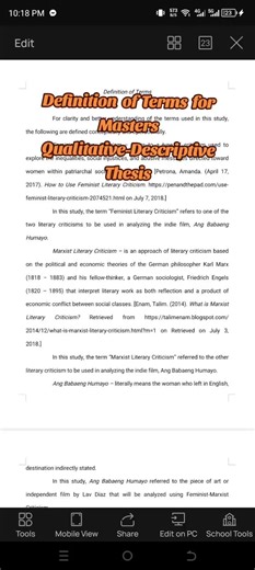 Masters Qualitative-Descriptive Thesis: Definition of Terms