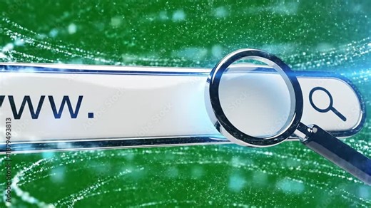 Digital Web Browser Search Bar with Magnifying Glass Animation.