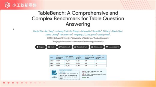 TableBench全面基于表格问答复杂任务评测框架 #小工蚁