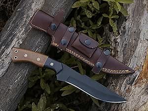 HMC Handmade, High Carbon Steel Knife, Powder Coated Rust Free Blade, Fixed Blade Hunting Knives, Full Tang Deer Hunting Knife, Bush Craft Knife, Survival Knife, Tactical Knife For Men, Scout Carry Knife, Razor Sharp Custom Bowie knives, Bowie Knife with Scout Carry Sheath, Outdoor Knife with Micarta Handle for Firm Grip, Non Slip Handle (Black & Brown)