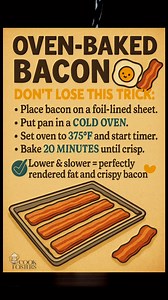 20K views · 145 reactions | I cooked bacon the wrong way for years. Then someone told me to start with a cold oven… and I never went back. Crispy. Evenly cooked. No splatter. No babysitting the stove. Some kitchen tricks feel small — until you try them once. #KitchenHacks #LifeHacks | Quick & Easy Recipes | Facebook