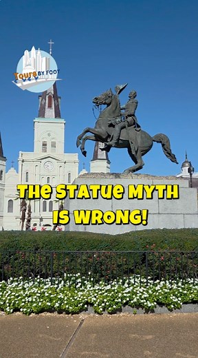 Think two hooves in the air means the rider died in battle? Sandy from Tours by Foot New Orleans shows why that myth falls apart—using Andrew Jackson’s own statue in Jackson Square. A must-know tidbit for your next NOLA trip! #neworleans #nola #neworleanstourism | Tours by Foot - New Orleans