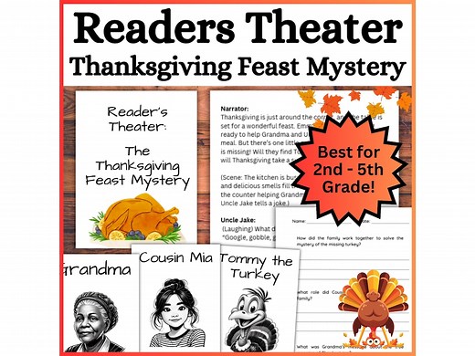 Fall Readers Theater Script: 'thanksgiving Feast Mystery', Autumn November Dramatic Play Center 2nd-5th Grade Reading Fluency Skit Drama - Etsy
