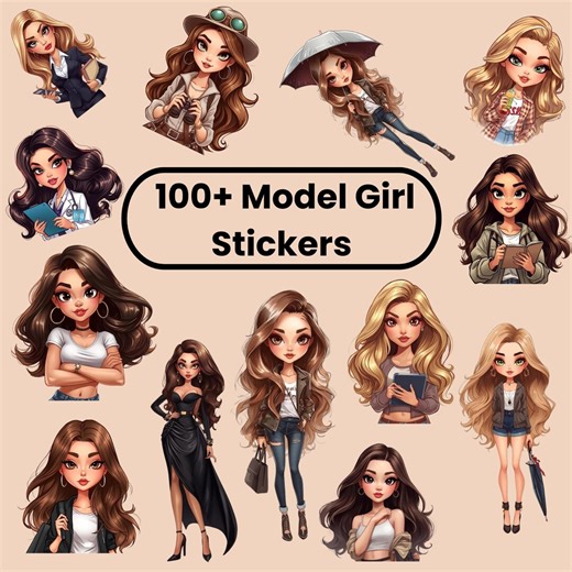 100+ Model Girl Stickers, Aesthetic Girl Stickers Bundle, Cute Fashion Planner Stickers, Digital Download PNG - Etsy