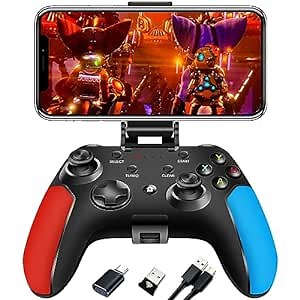 Bluetooth Mobile Game Controller for Android, iPhone, Tablet, TV Box, PC, Tesla, PS3, Switch, Apple Arcade MFi & Cloud Gaming, with Phone Clip/2.4G Wireless/USB-C Adapter/6-Axis Gyro/Vibration/Turbo