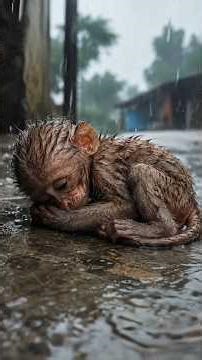 The Heartwarming Story of a Baby Monkey Saved from the Cold Rain 🐒💛 #rescue #shortvideo #monkey