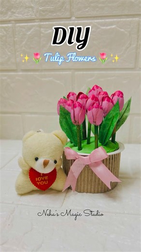 DIY Pista shells Tulip Flower Bouquet🌷🌿 #tulip #pistashell #pistashellcraft #flower #viral #pista