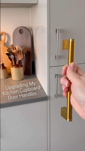 Upgrading my kitchen cupboard door handles to aged brass🪛 #DIYKitchen #DecorIdeas #InteriorInspo