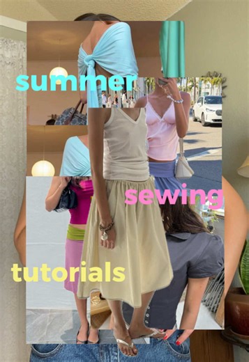 summer sewing tutorials you should know about!! susmies collection inspired top by @jaz.mccorquodale hope I pronounced that correctly! other top inspired by the susmies top @voilafiona casper the label inspired top by Spektive on IG foldover skirt by @supercalstudio drawstring skirt by @anniessewingstudio #sewing #sewingtiktok #diyclothes #diyfashion #sewingtutorial