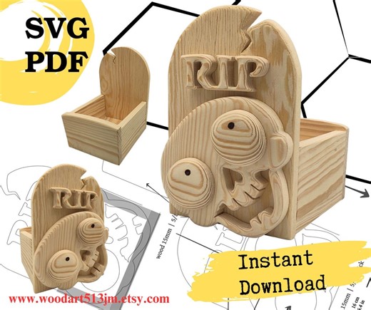 Skull Halloween Box Woodworking Plans | Scroll Saw Pattern (PDF & SVG) - Etsy