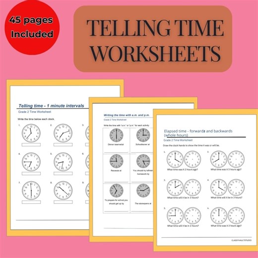Telling Time Worksheets Bundle: Analog & Digital Clock Practice | Elapsed Time, AM PM, 1-minute Intervals | Home School Classroom Ready - Etsy UK