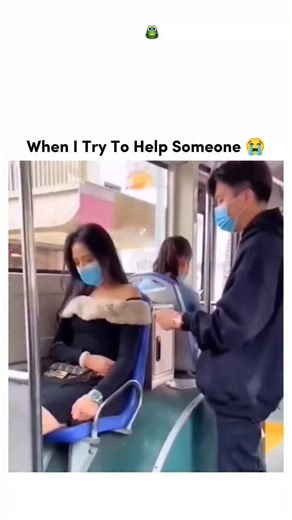 sosuua.io on Instagram: "​A humorous "fail" video set on public transportation. ​The Action: A man attempts to be helpful by adjusting a woman's slipping fur stole while she is asleep on a bus. ​The Result: Instead of fixing it, he accidentally pulls the entire garment off, leading to an awkward and comedic moment. ​The Reaction: The clip is paired with a "reaction" video of someone laughing at the situation, emphasizing the humor of the failed gesture."