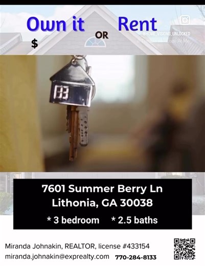 📍 Lithonia, GA 3 Bedroom | 2.5 Bath Townhome Buy for $303,000 OR Rent for $2,200/month Great opportunity if you’re trying to decide between renting and owning — this one gives you options 👀🏡 Exclusively listed by Miranda Johnakin. Want more details, photos, or qualification requirements? Comment “LITHONIA” or send me a message and I’ll get you everything you need. 🔑✨ — Ka-Teacha Legacy Key Solutions #LithoniaGA #GeorgiaRealEstate #TownhomeLiving #RentOrBuy #AtlantaRealtor