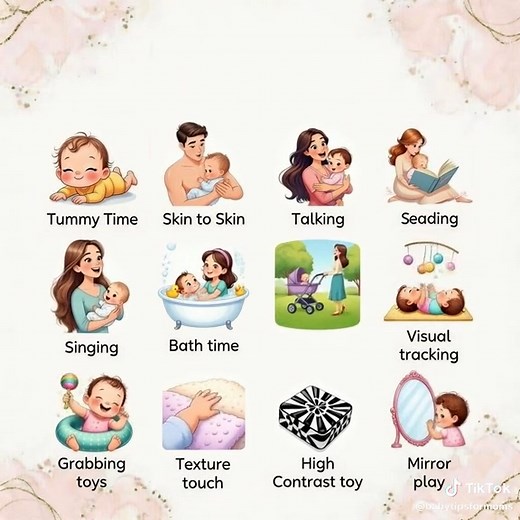 Newborn essentials checklist must-haves in bio 🍼✨ 🌟 0–6 Months Baby Activities Every New Parent Should Know 🌟 These gentle, everyday moments are packed with developmental magic: Tummy Time → strengthens neck, shoulders & core Skin-to-Skin → soothes baby, regulates breathing & heart rate, deepens bonding Talking & Singing → lays the foundation for language & emotional security Bath time → joyful sensory experience calming routine Fresh air walks → gentle outdoor stimulation & vitamin D boost V