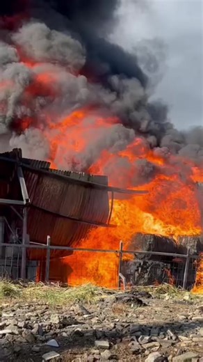 Intense Fire Engulfing Structure in Industrial Area