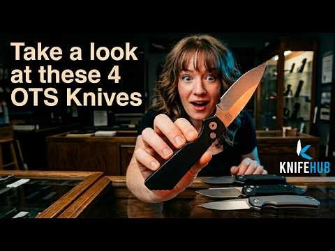 Four Out the Side (OTS) knives that KnifeHub recommends. ProTech, Kershaw, Microtech, and Heretic