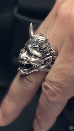 Sterling Silver Hannya Ring | Handmade Japanese Oni Mask Jewelry #mensjewelry #ring #silver