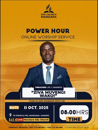 12K views · 436 reactions | Mandara SDA Church || Sat 11 Oct. 2025 || 8:00am || Power Hour || Ps. T. Nhongo || Ziva Muvengi wako! || Live in Mutare ( Chikanga East Church) | Mandara Seventh-Day Adventist Church | Facebook