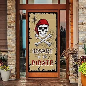 Beware of Pirates Door Banner Pirate Party Decoration Backdrop Halloween Birthday Party Supplies