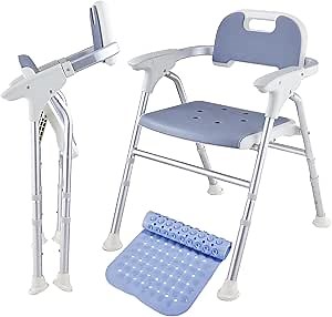 Folding Shower Chair for Elderly & Disabled, Heavy Duty Seat, Easy Install, Adjustable Height, Non-Slip Foldable Seat, Supports up to 400lbs (Grey)