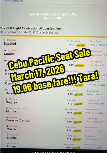 Cebu Pacific Seat Sale: P19.96 Base Fare!