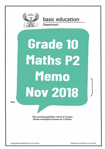 Grade 10 Maths P2 Memo November 2018: Free Past Year Papers