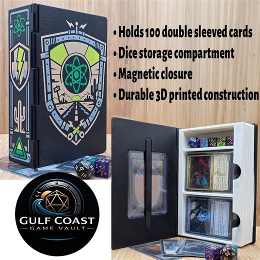 MTG Commander Deck Box, Atomic Shield Deck Case, Dice Storage, Magnetic Closure, Holds 100 Double Sleeved Cards