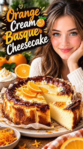 Orange Cream Basque Cheesecake 🤯 #recipe #food #orangecakerecipe
