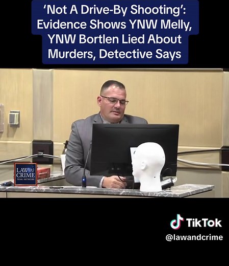 In court Wednesday, crime scene detective Sgt. Christopher Williams testified that based on the evidence and his experience, it was clear a drive-by shooting did not kill #AnthonyWilliams, aka #YNWSakChaser, and #ChristopherThomasJr., aka #YNWJuvy. “My determination was that this is not a drive-by shooting,” he testified. “The shooter was at a stationary position when the shots were made.” YNW Melly is on trial for the murders of his two friends. He and his co-defendant #CortlenHenry, Aka #YNWBo