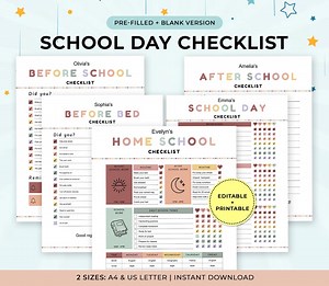Editable Schoolday Checklist, Kids Chore Chart, Kids Responsibility Chart, Before School, After School, Before Bed, Printable Homeschool PDF - Etsy