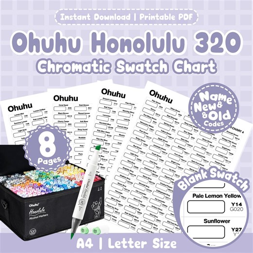Ohuhu Honolulu 320 Color Swatch Chart | Blank Marker Swatch Pages for Artists (digital Download) - Etsy
