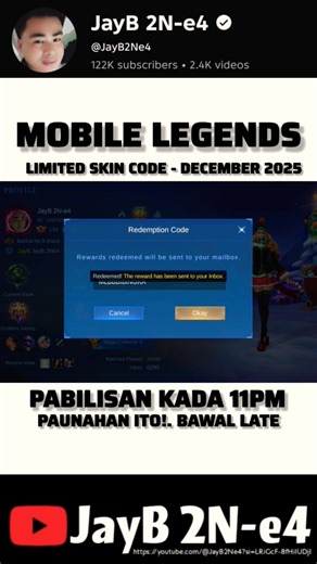 Mobile Legends Skin Redeem Codes December 22, 2025 - MLBB limited Skin Code #mobilelegendsbangbang