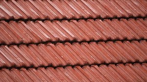 Rain falling on roof made of mangalore tiles