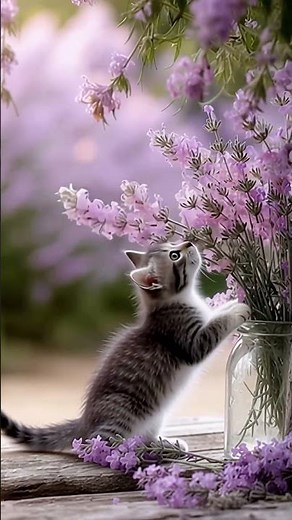 Cute Kitten Enjoying a Magical Spring Garden #cat