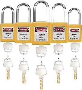 Lockout Tagout Locks Set (5pcs, Yellow) - Keyed Different, 2 Keys Per Lock - OSHA Compliant Lock Out Tag Out Padlocks For Electrical Safety Kit