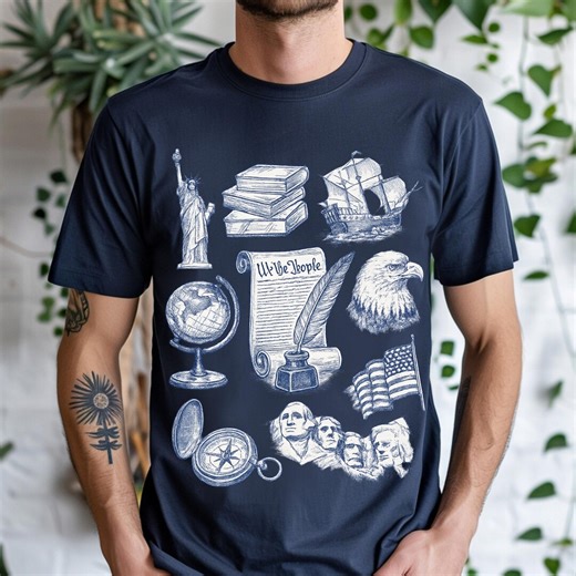 American History Sketch Shirt, Vintage USA Symbols Graphic Tee, Patriotic T-shirt - Etsy