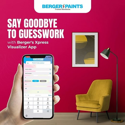 Find the exact amount of paint you need for your space in just few clicks with Paint Calculator. An amazing feature from our Berger Visualizer App, just add the perfect dimensions and see the magic 🪄 #BergerPaints #BergerPaintsXpressVisualizerPK #Android #AndroidApp #DownloadNow #Paint #TrustedWorldWide #Colours #Pakistan | Berger Paints Pakistan